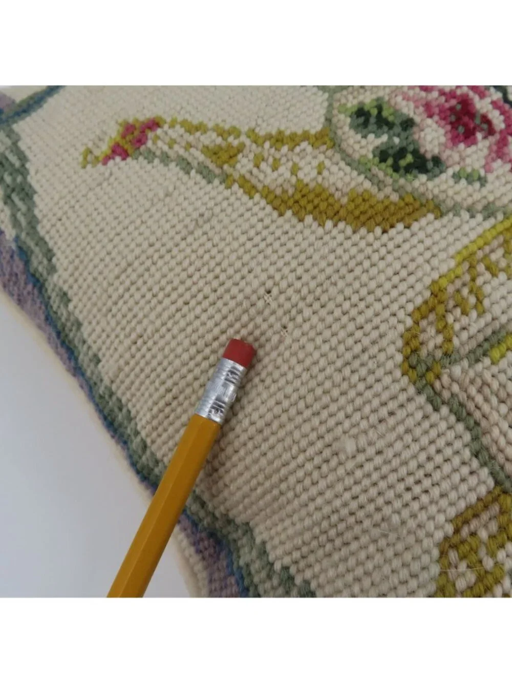 VTG Granny Teapot Teacup Saucer Needlepoint Pink Rose Flower Floral Throw Pillow